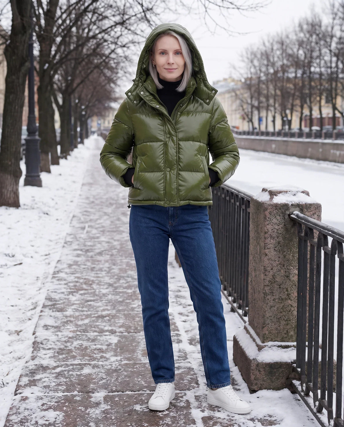 Short Shiny Hooded Puffer Jacket