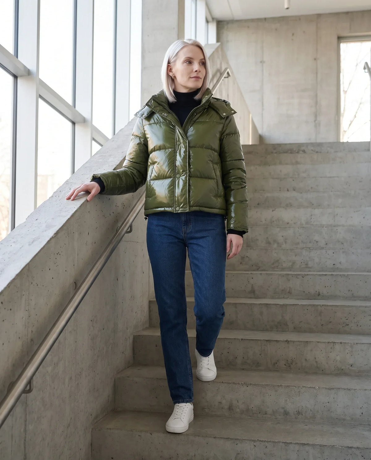 Short Shiny Hooded Puffer Jacket