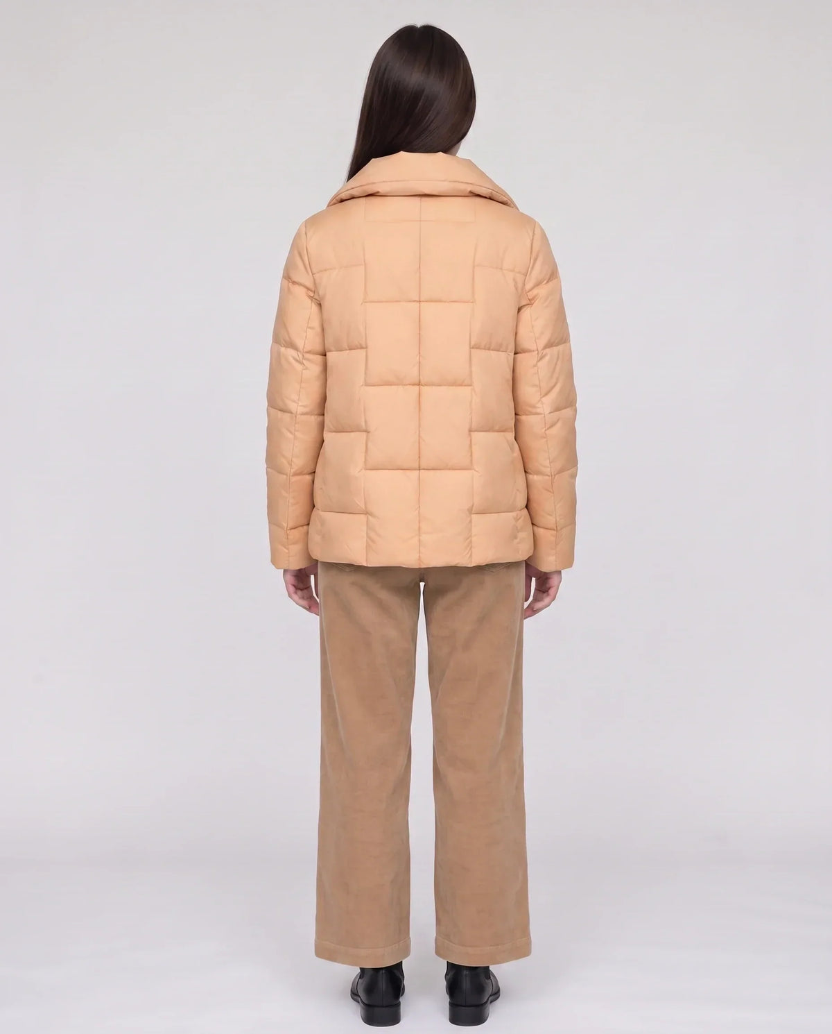 Short Puffer Jacket with Large Collar and Box Quilting