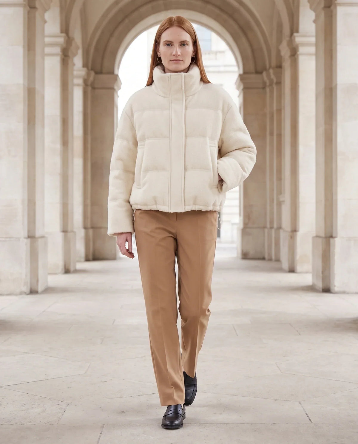 Short Knit Puffer Jacket with Funnel Collar