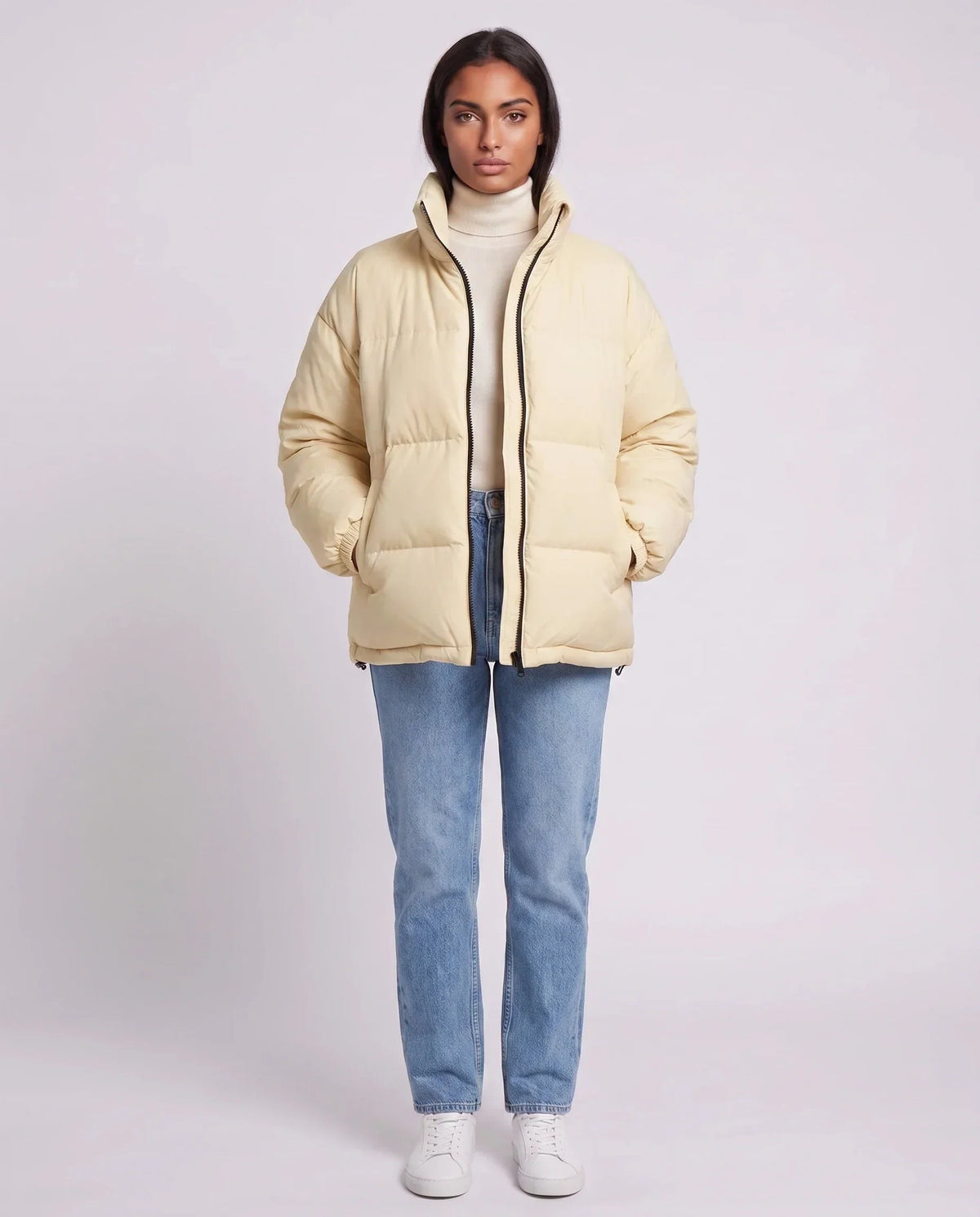 Short Oversized Puffer Jacket with Contrast Zip