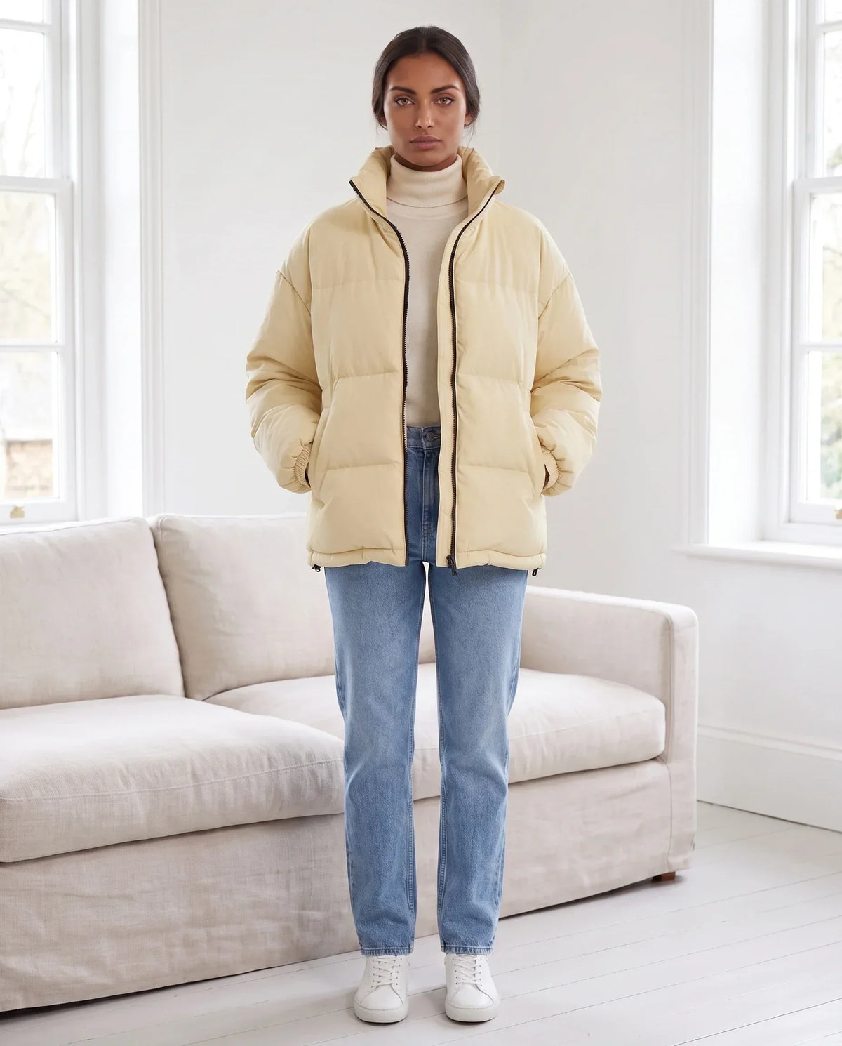 Short Oversized Puffer Jacket with Contrast Zip