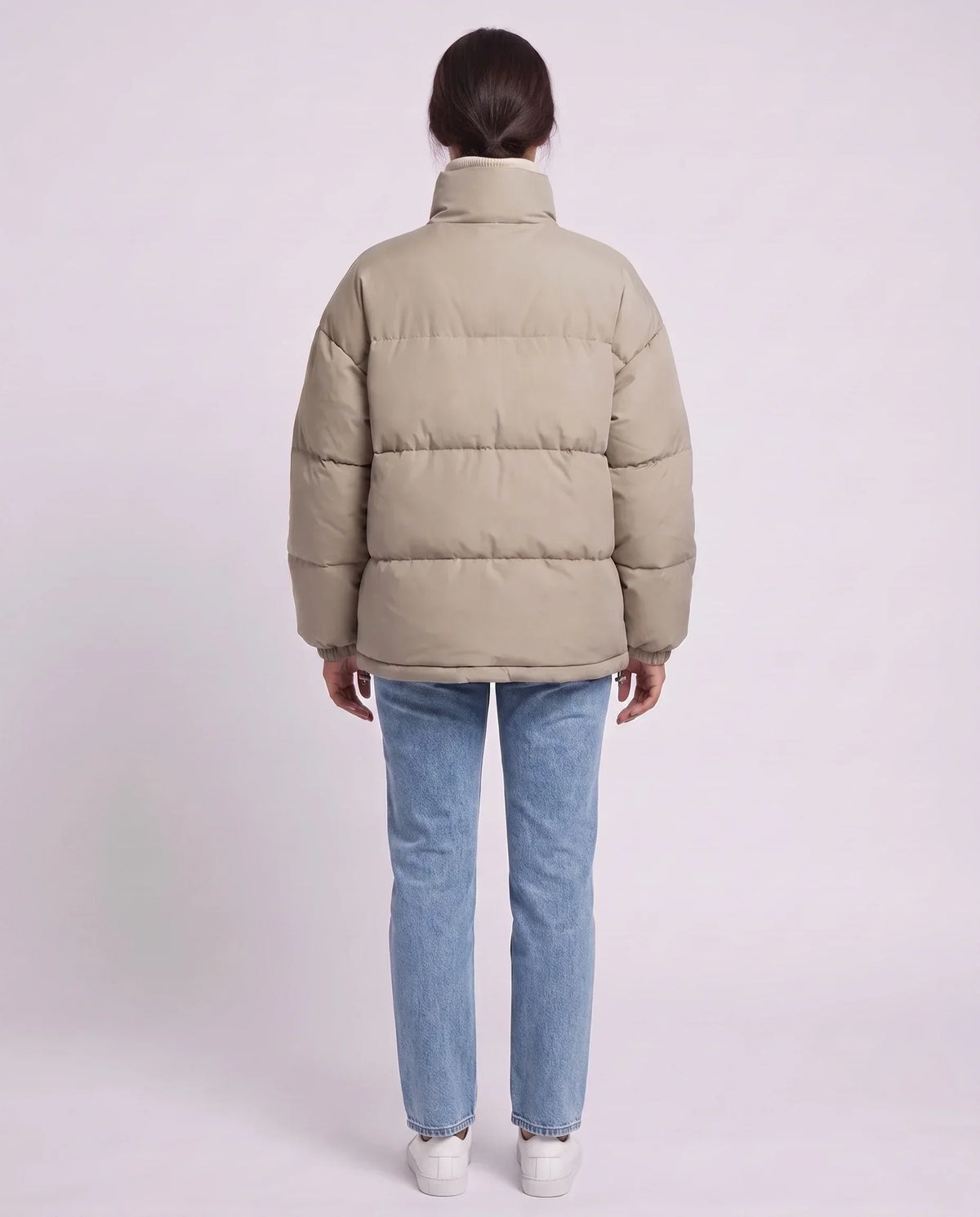 Short Oversized Puffer Jacket with Contrast Zip