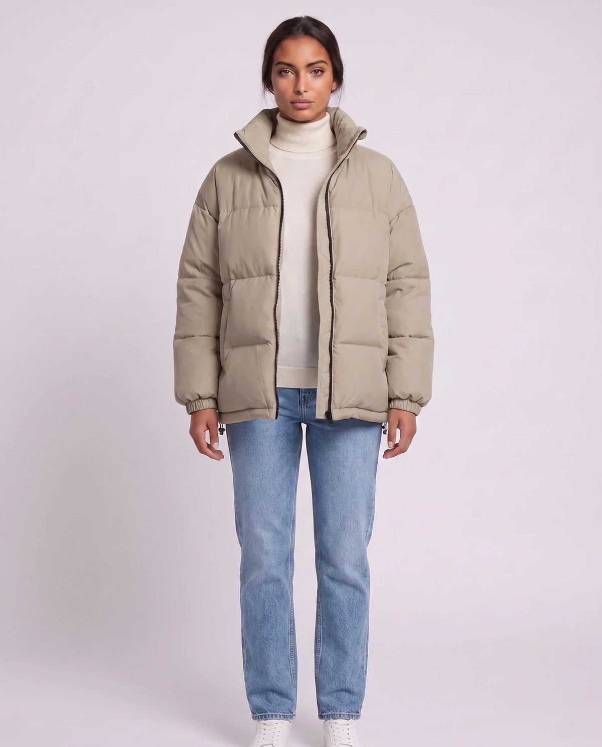 Short Oversized Puffer Jacket with Contrast Zip
