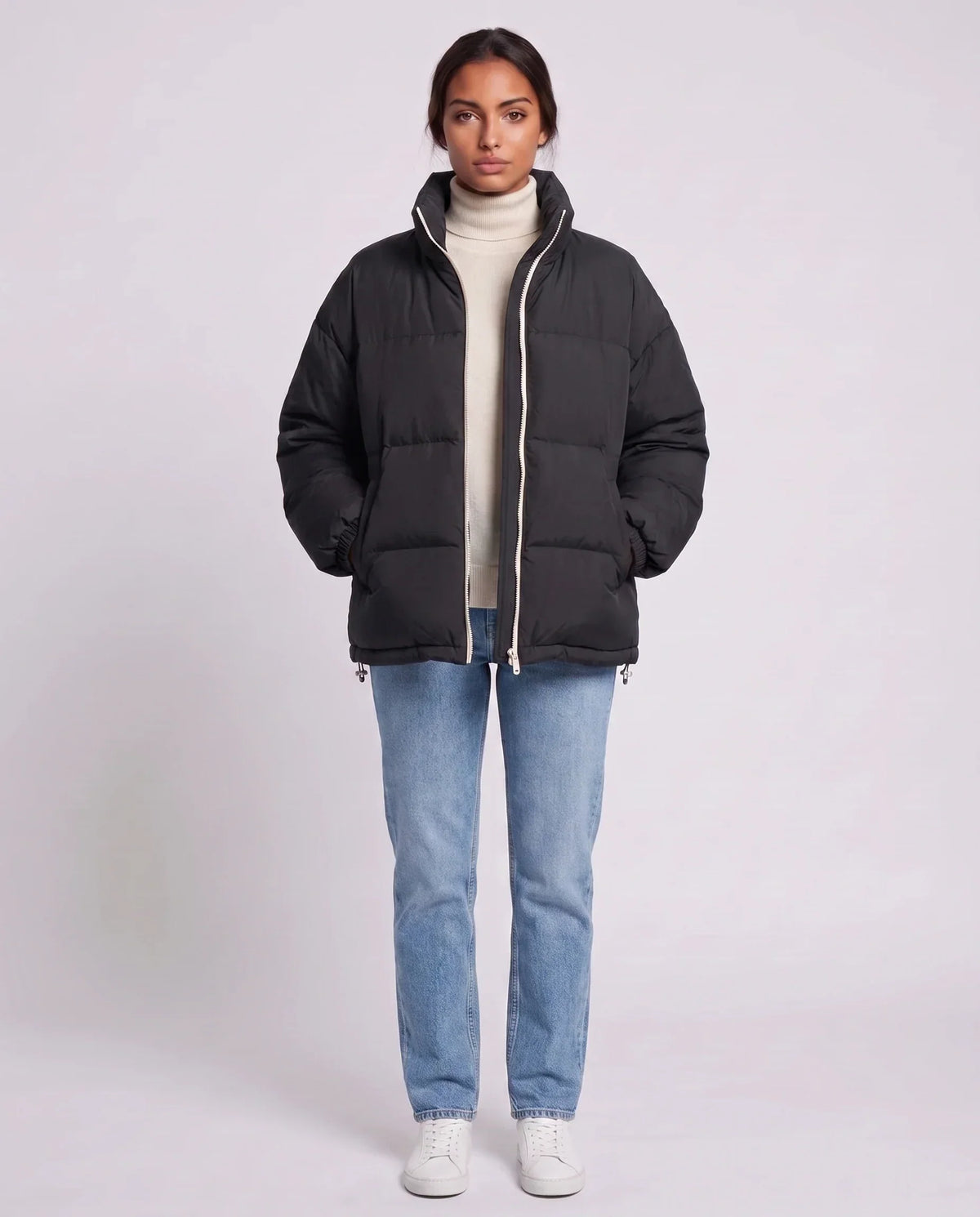 Short Oversized Puffer Jacket with Contrast Zip