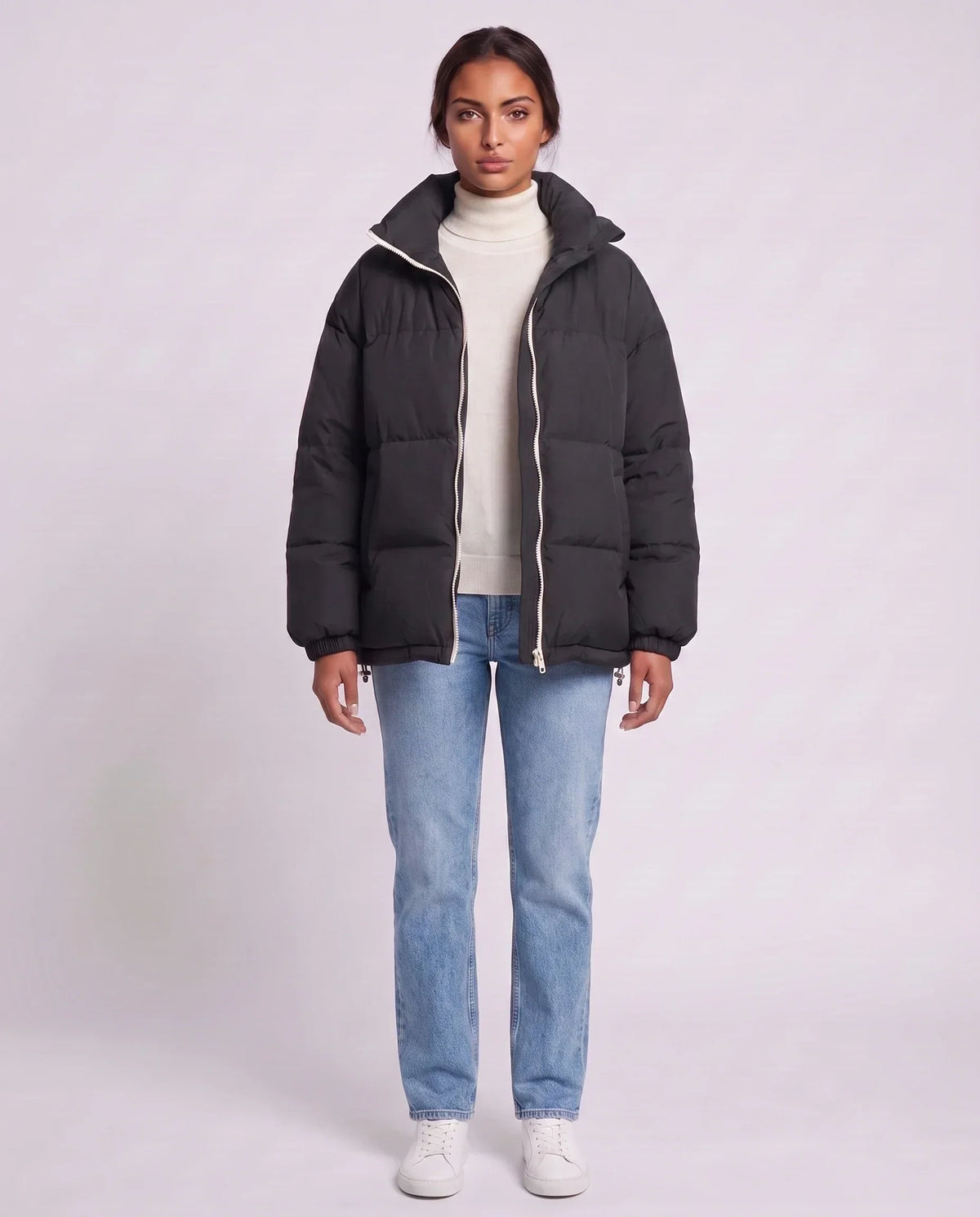 Short Oversized Puffer Jacket with Contrast Zip