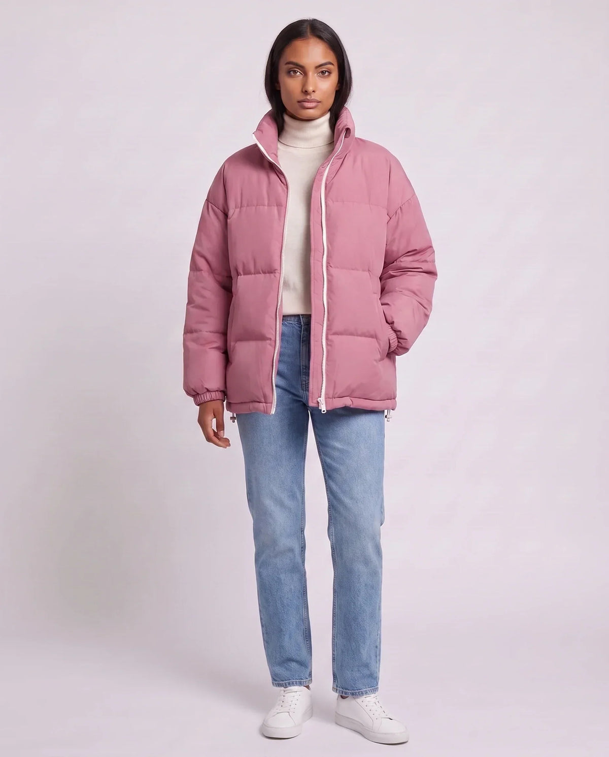Short Oversized Puffer Jacket with Contrast Zip