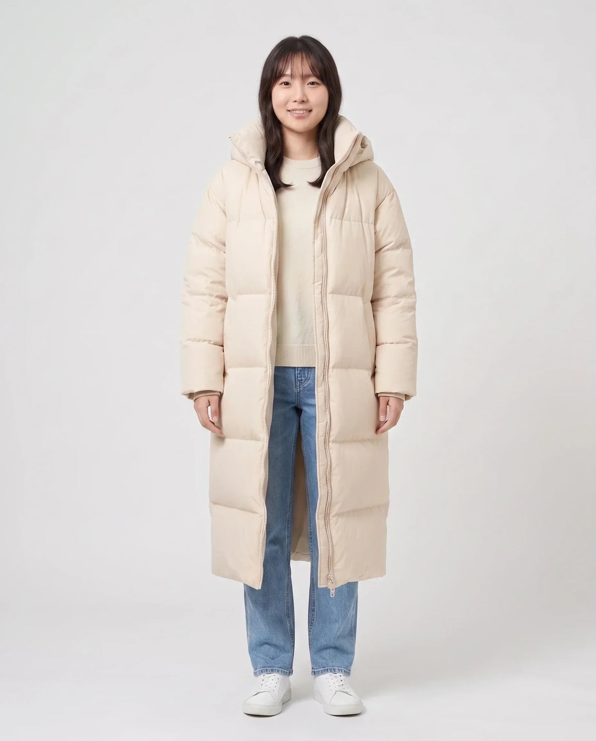 Extra-Long Puffer Jacket with Detachable Hood