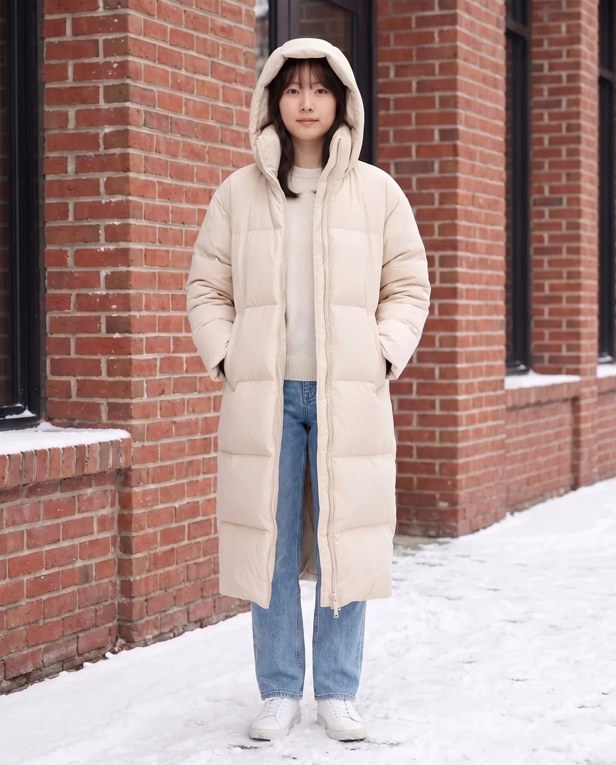 Extra-Long Puffer Jacket with Detachable Hood