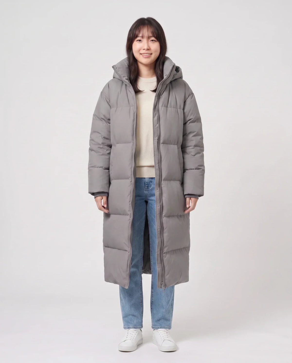 Extra-Long Puffer Jacket with Detachable Hood