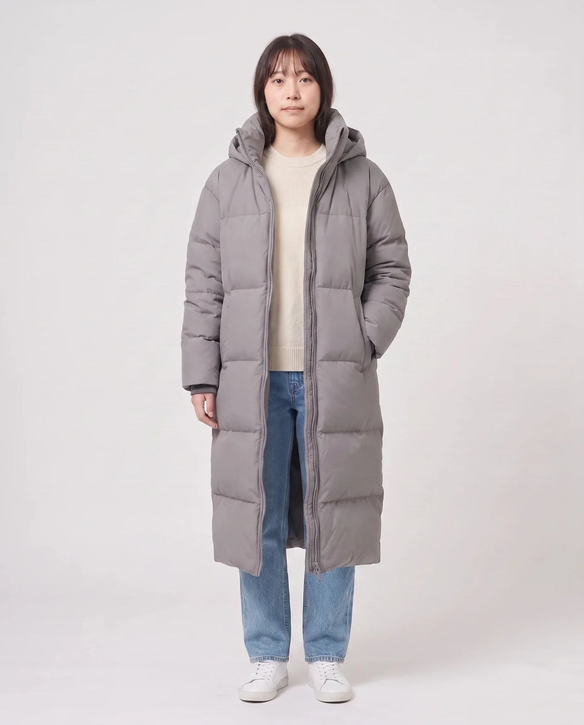 Extra-Long Puffer Jacket with Detachable Hood
