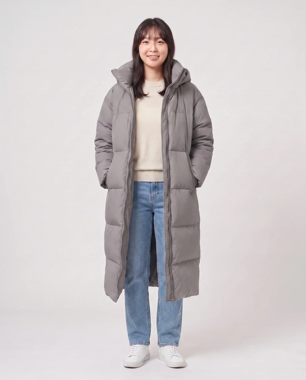 Extra-Long Puffer Jacket with Detachable Hood