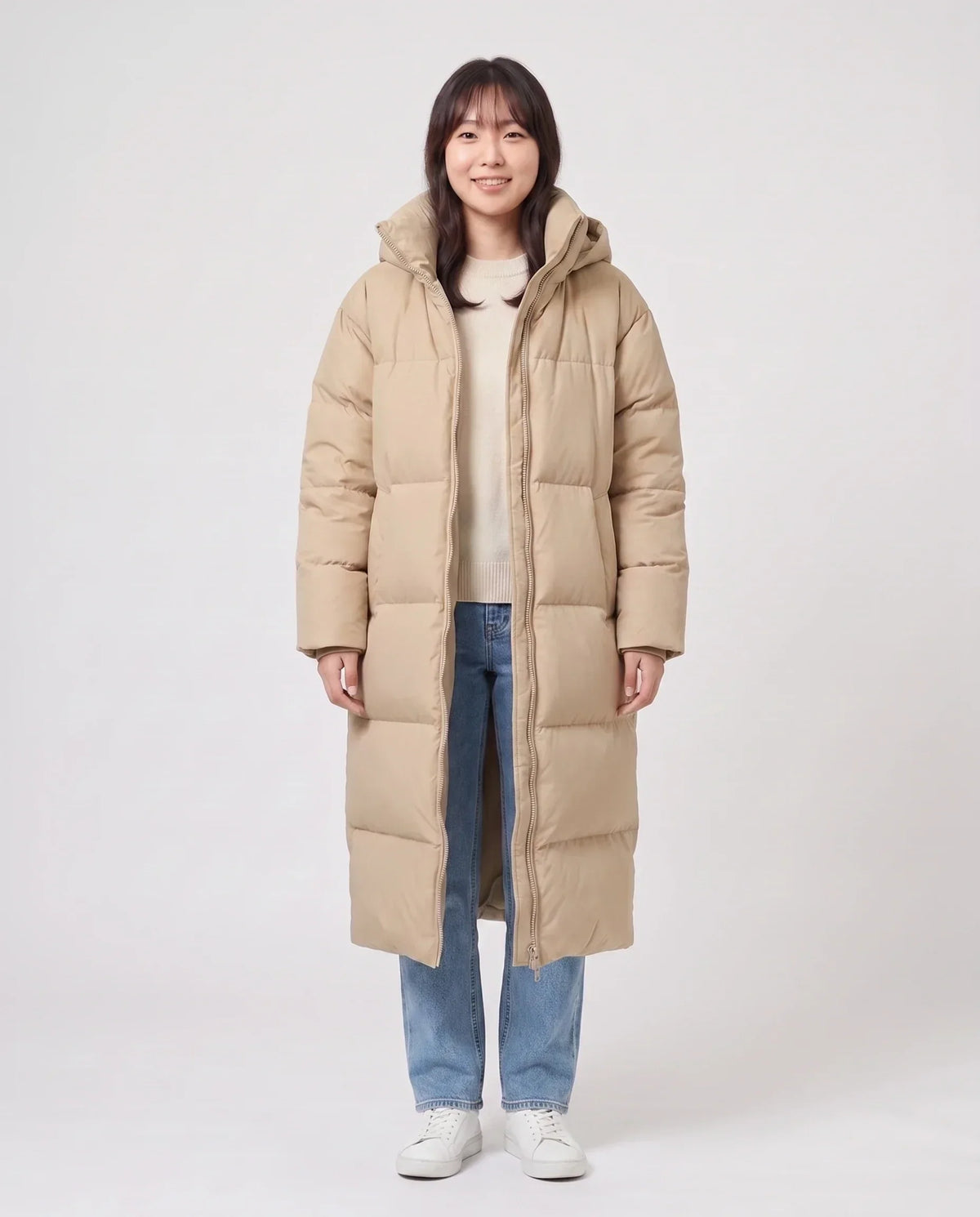Extra-Long Puffer Jacket with Detachable Hood
