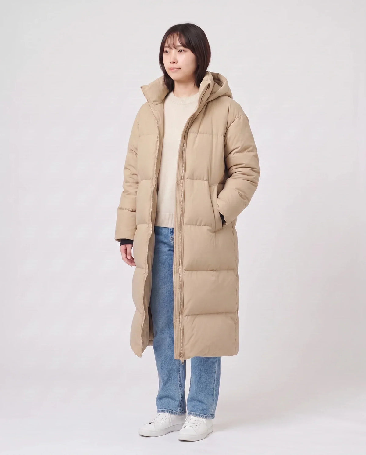 Extra-Long Puffer Jacket with Detachable Hood