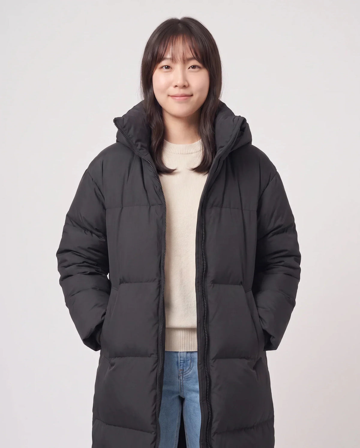 Extra-Long Puffer Jacket with Detachable Hood