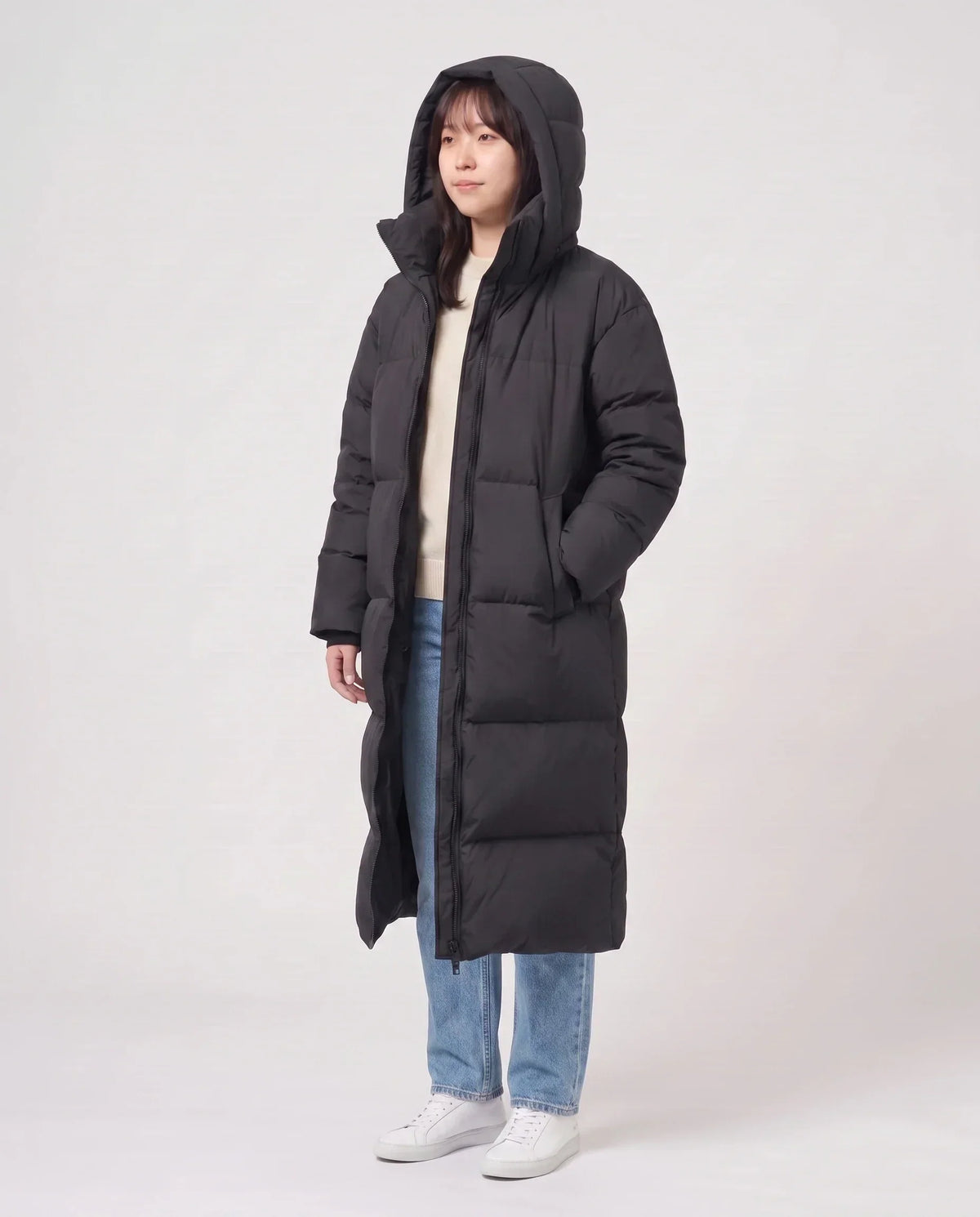 Extra-Long Puffer Jacket with Detachable Hood