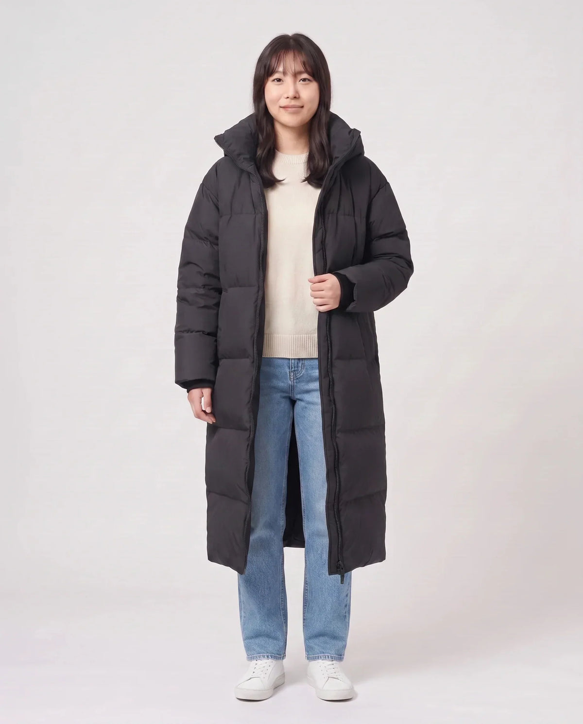 Extra-Long Puffer Jacket with Detachable Hood