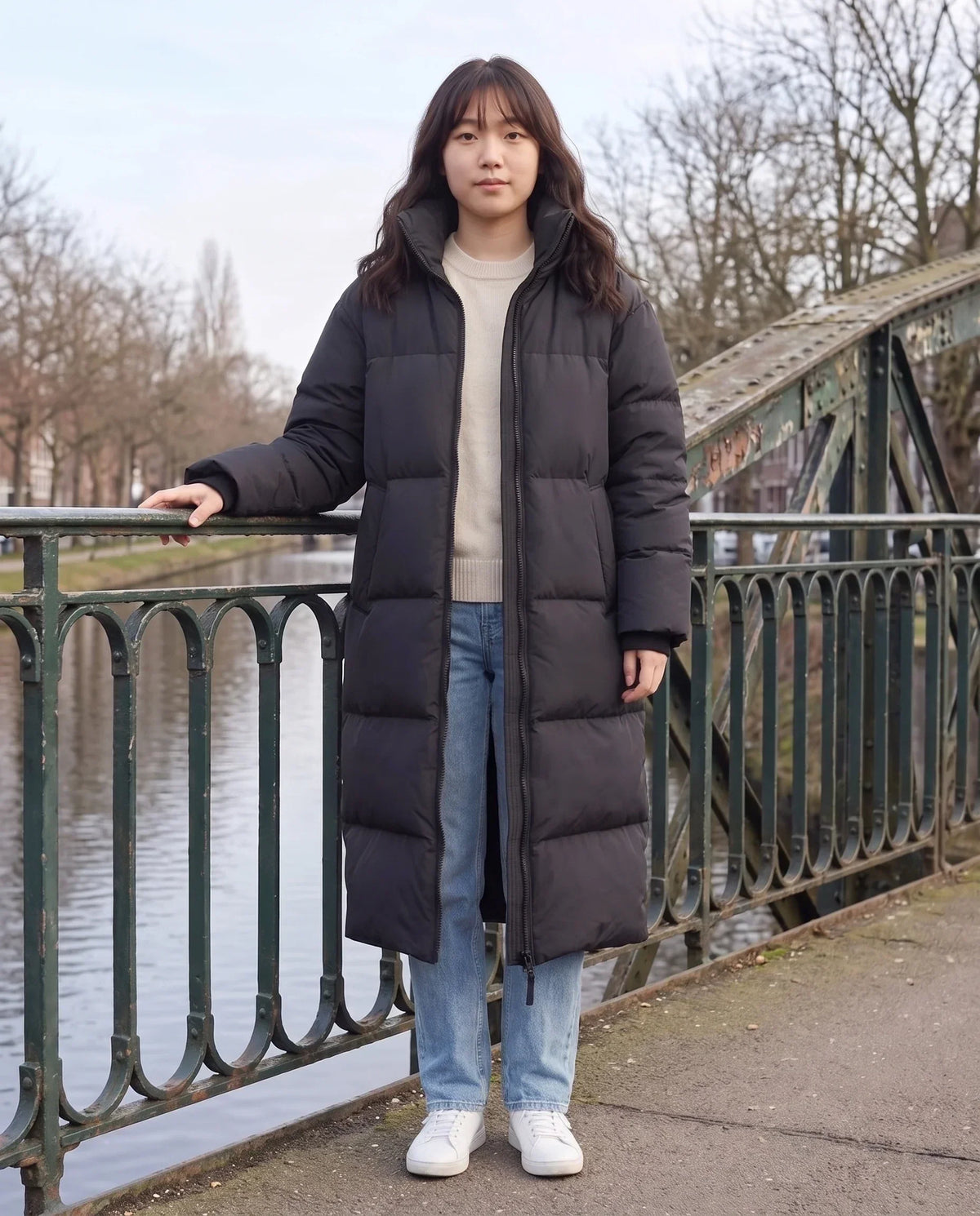 Extra-Long Puffer Jacket with Detachable Hood