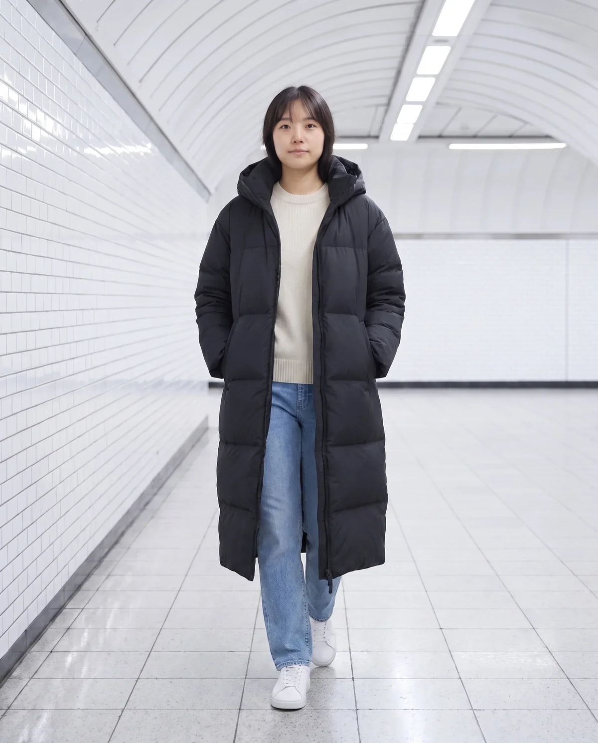 Extra-Long Puffer Jacket with Detachable Hood