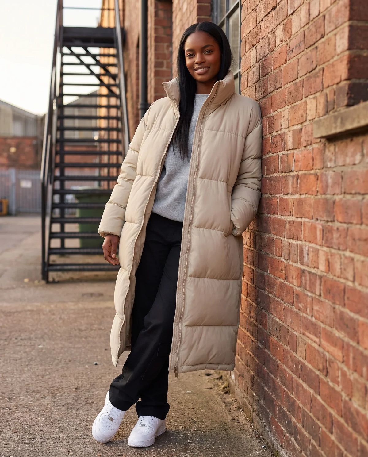 Extra-Long Boxy Puffer Jacket with Funnel Collar and Double Zip