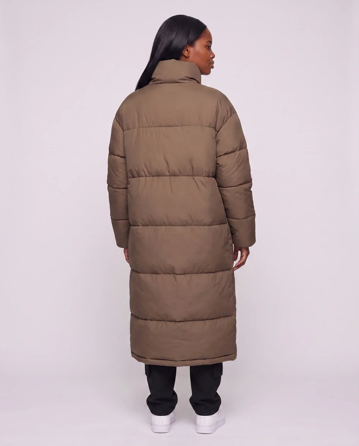 Extra-Long Boxy Puffer Jacket with Funnel Collar and Double Zip