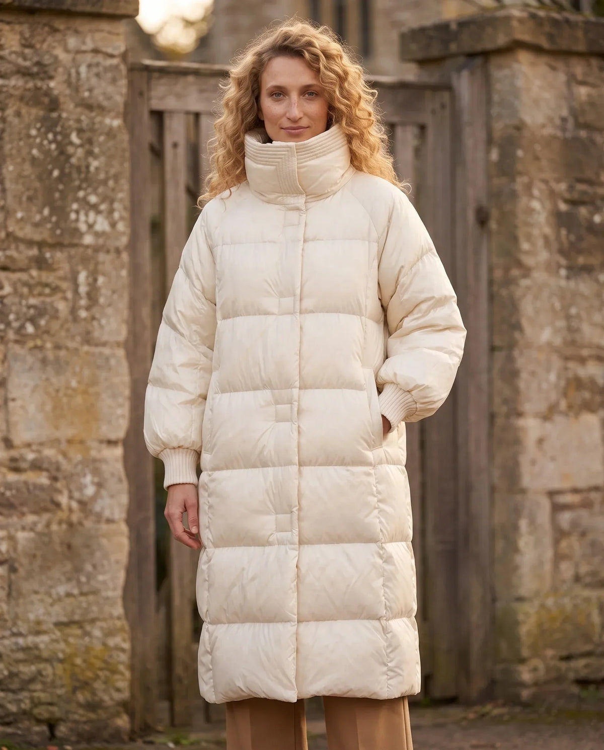Extra-Long Puffer Jacket with Large Square Collar