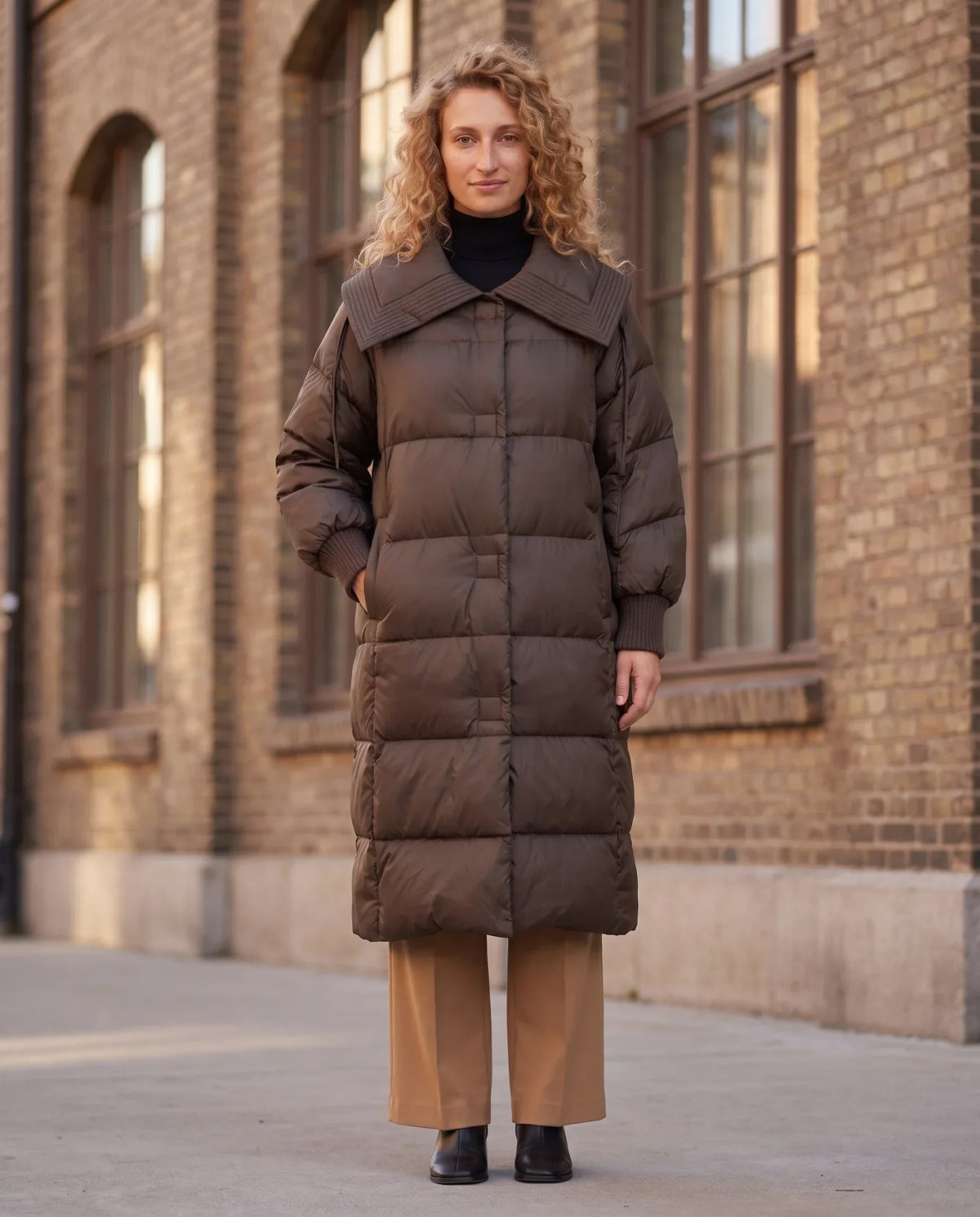 Extra-Long Puffer Jacket with Large Square Collar