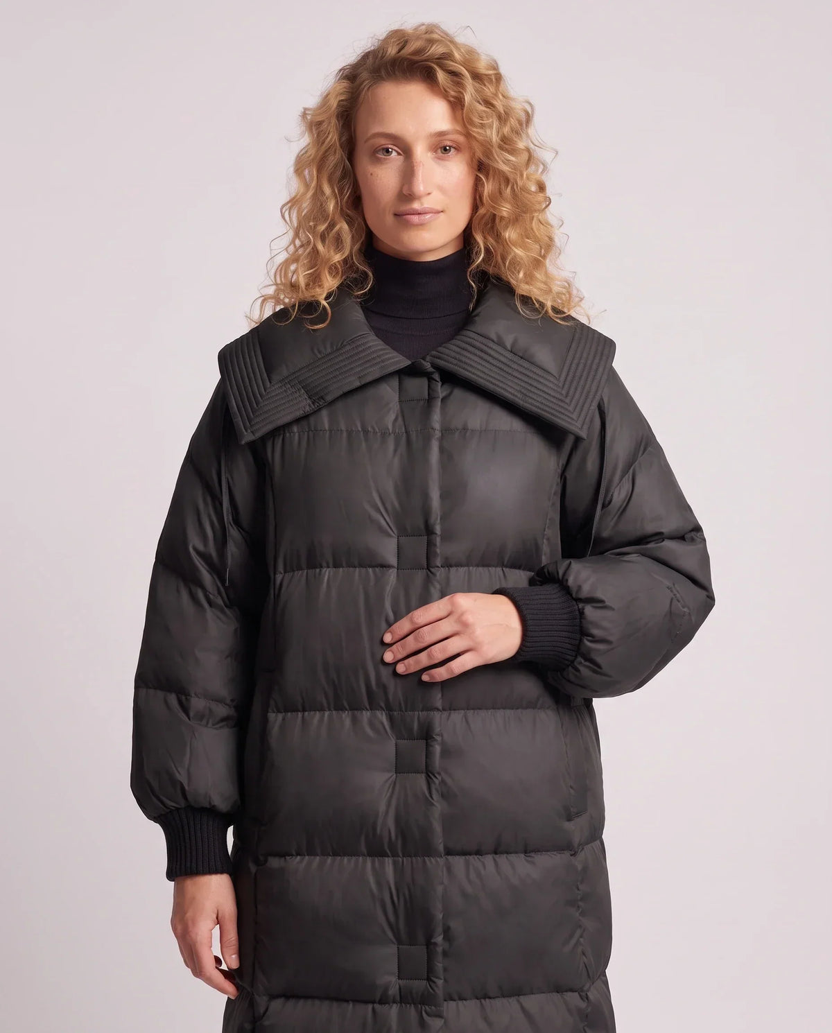 Extra-Long Puffer Jacket with Large Square Collar