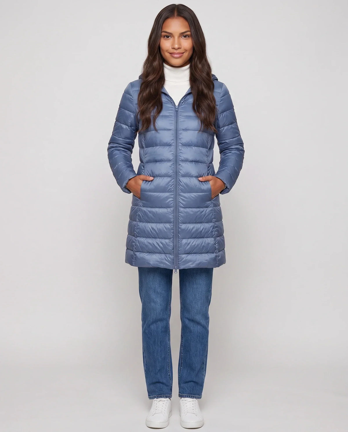 Lightweight Fitted Puffer Jacket with Detachable Hood