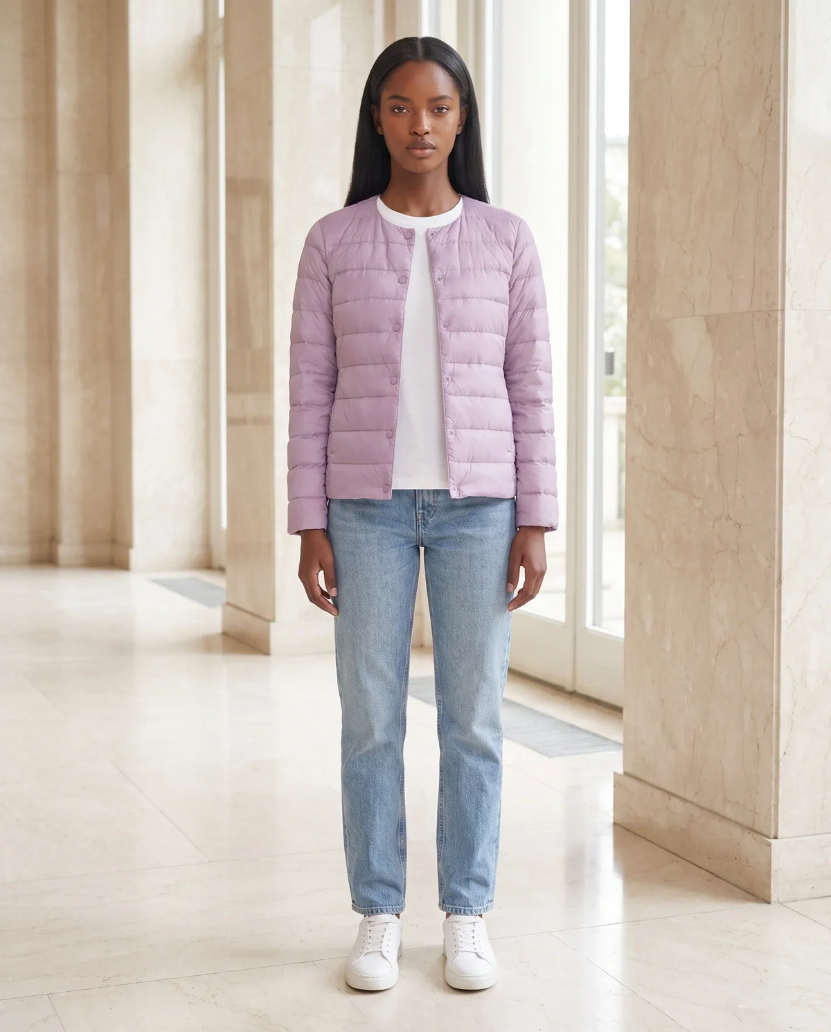Lightweight Puffer Jacket with Convertible Collar