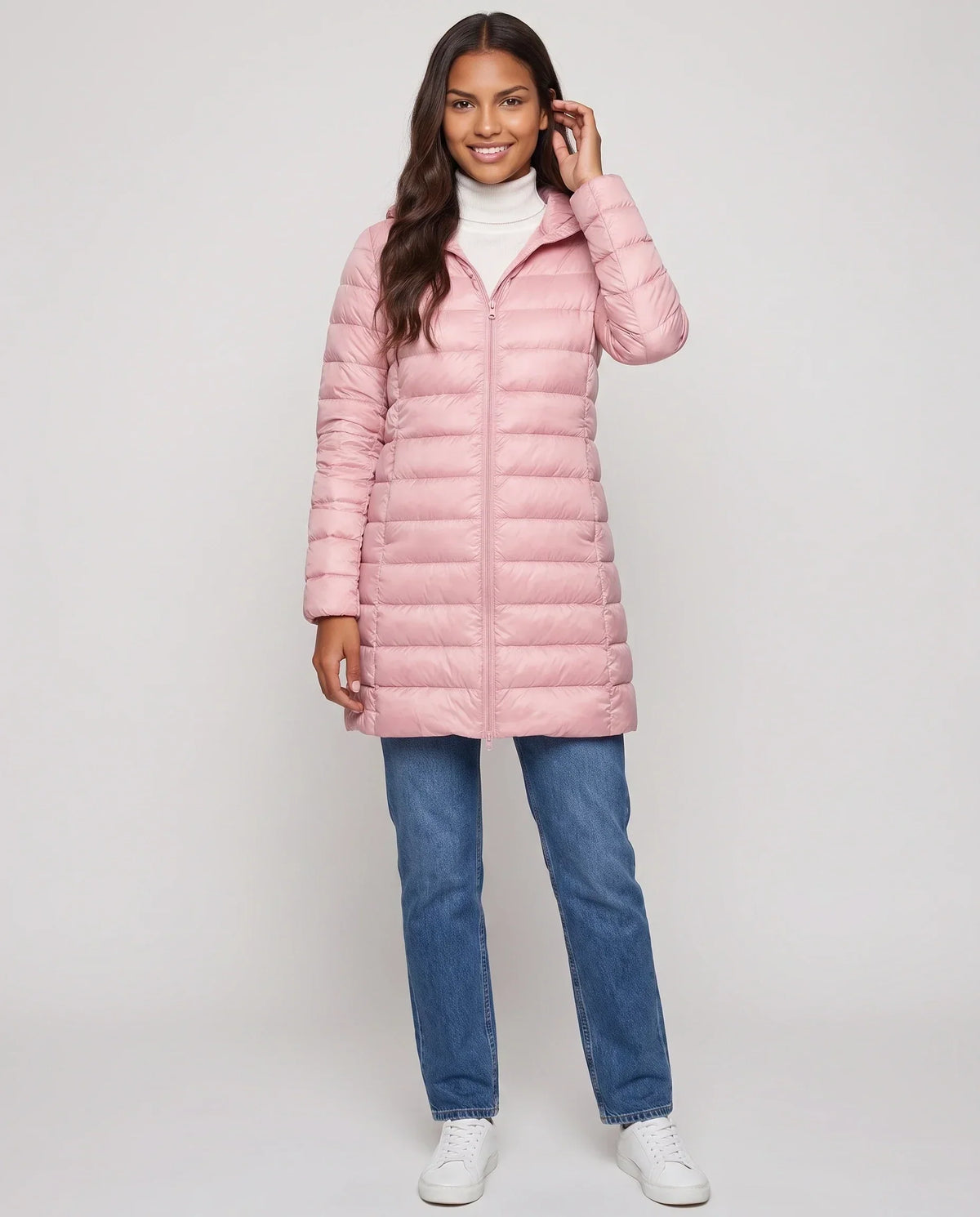 Lightweight Fitted Puffer Jacket with Detachable Hood