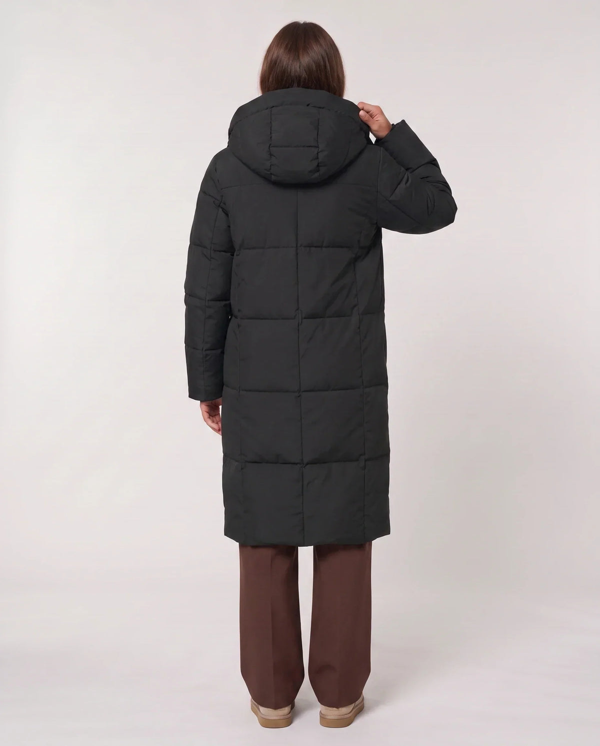 Long Two-Tone Puffer Jacket with Large Squares