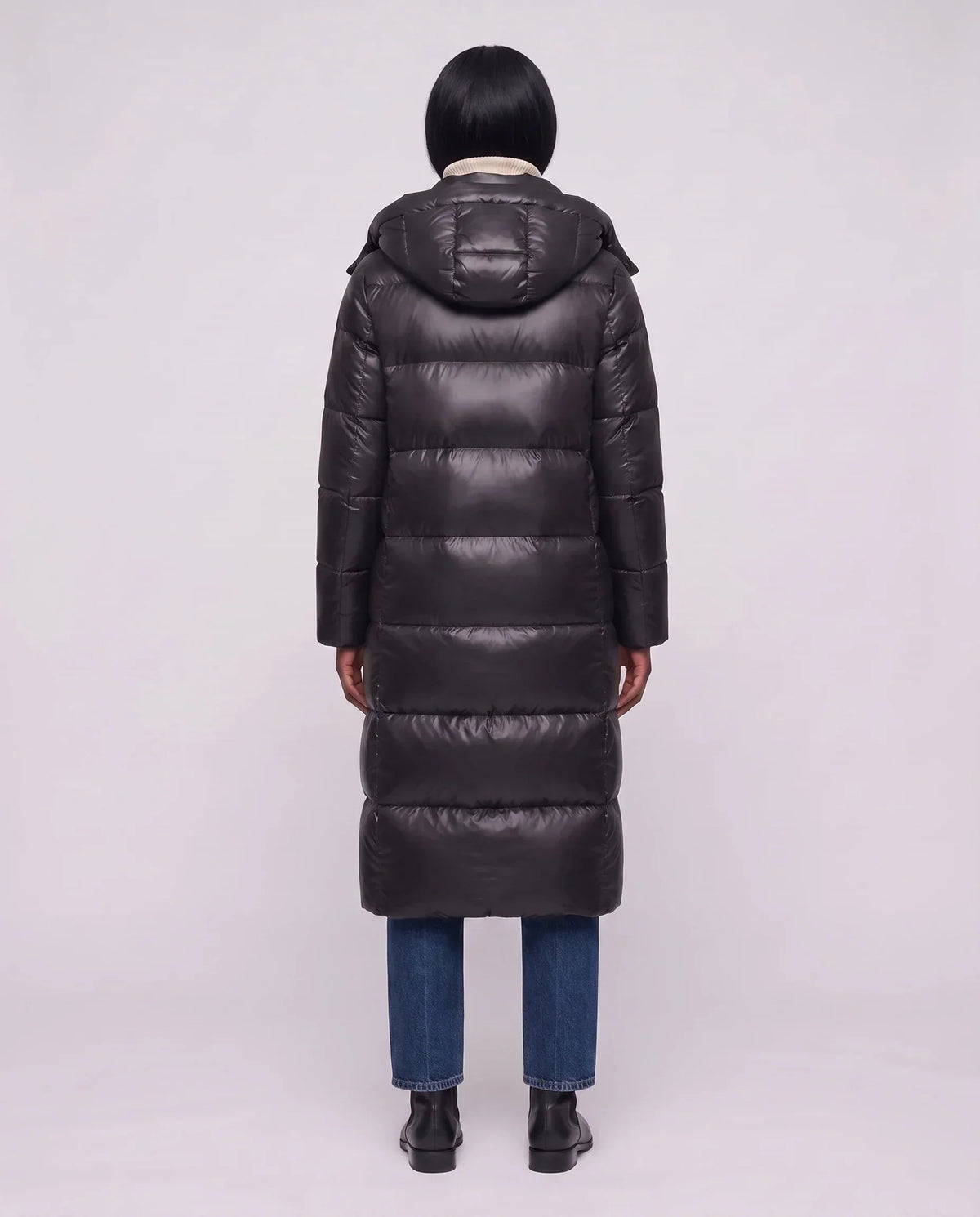 Extra-Long Shiny Hooded Puffer Jacket