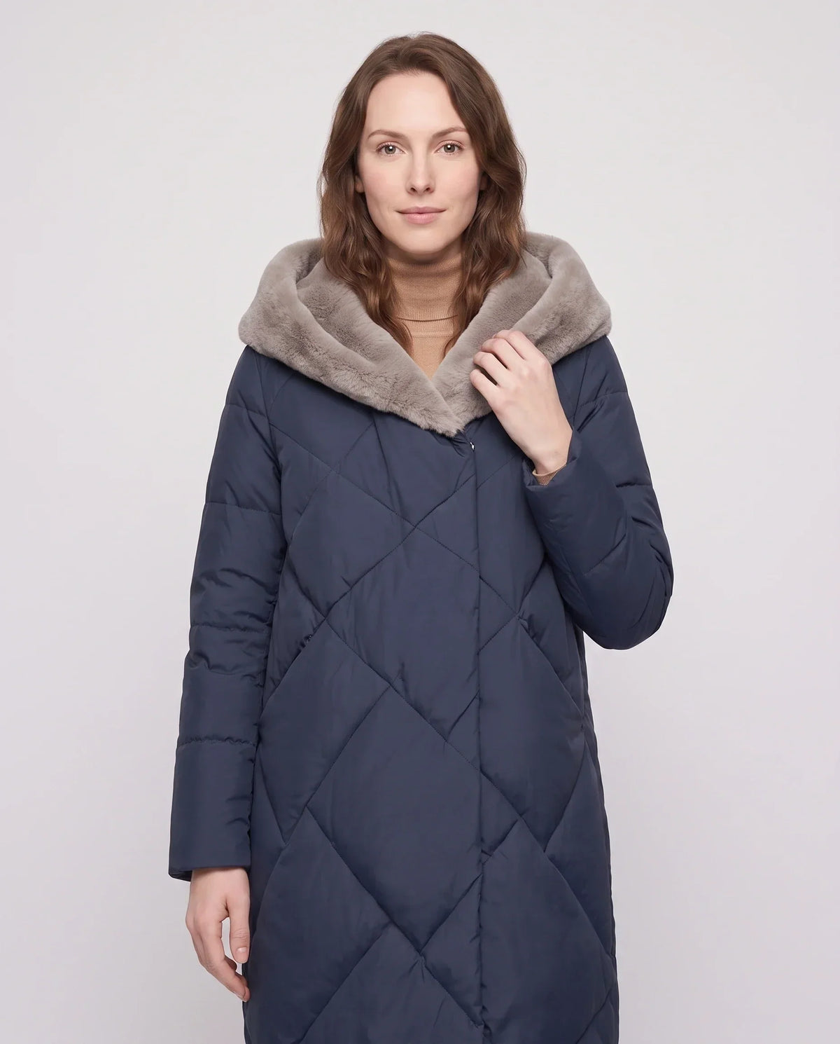 Long Puffer Jacket with Faux Fur-Lined Hood