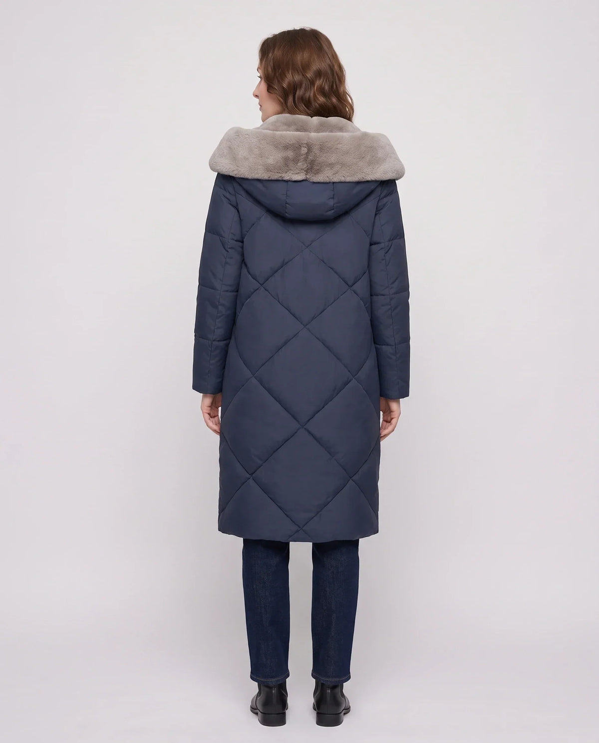 Long Puffer Jacket with Faux Fur-Lined Hood
