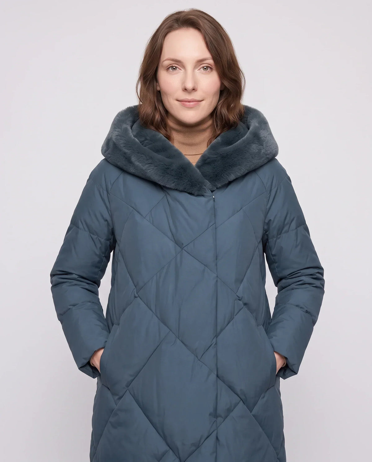 Long Puffer Jacket with Faux Fur-Lined Hood