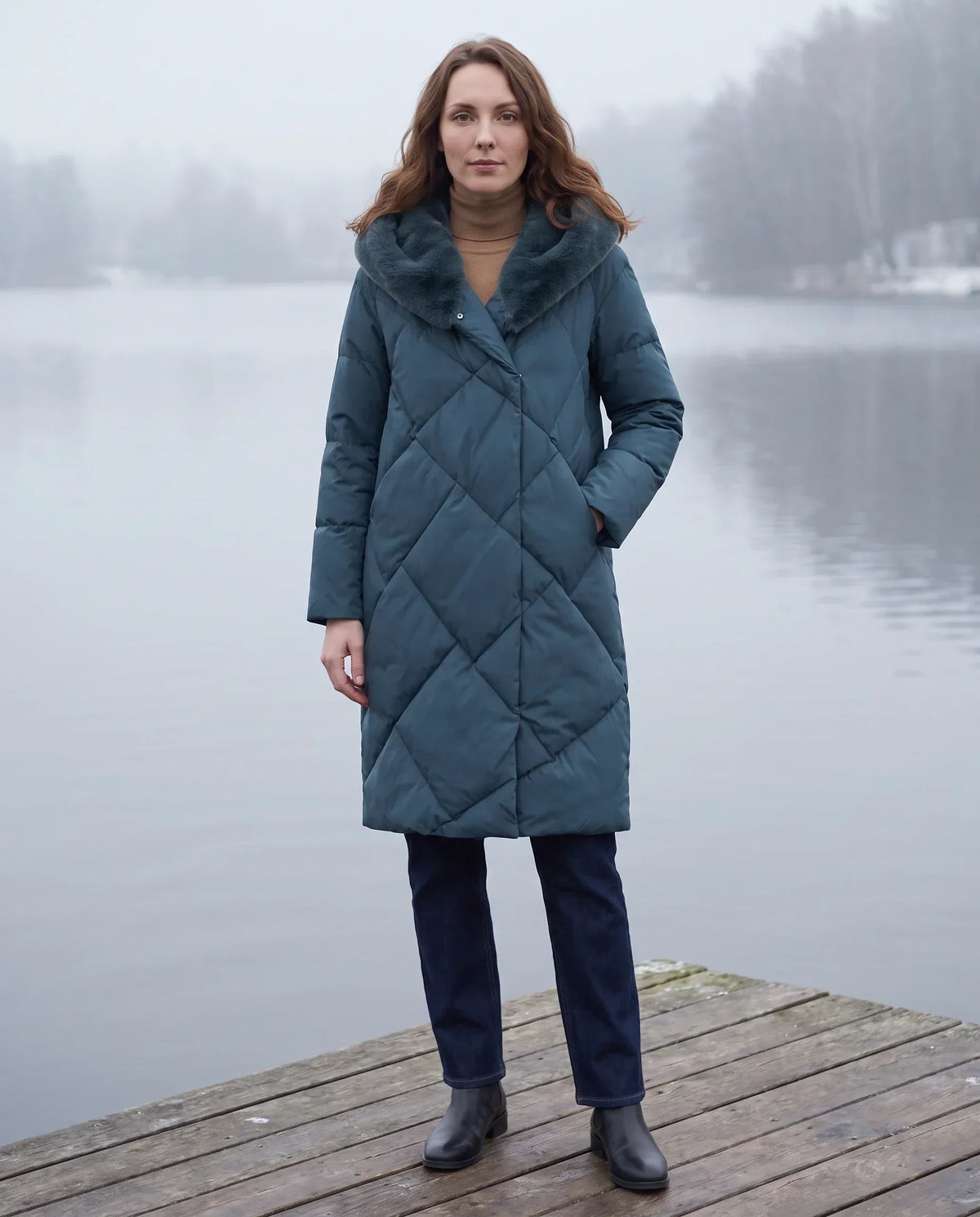 Long Puffer Jacket with Faux Fur-Lined Hood