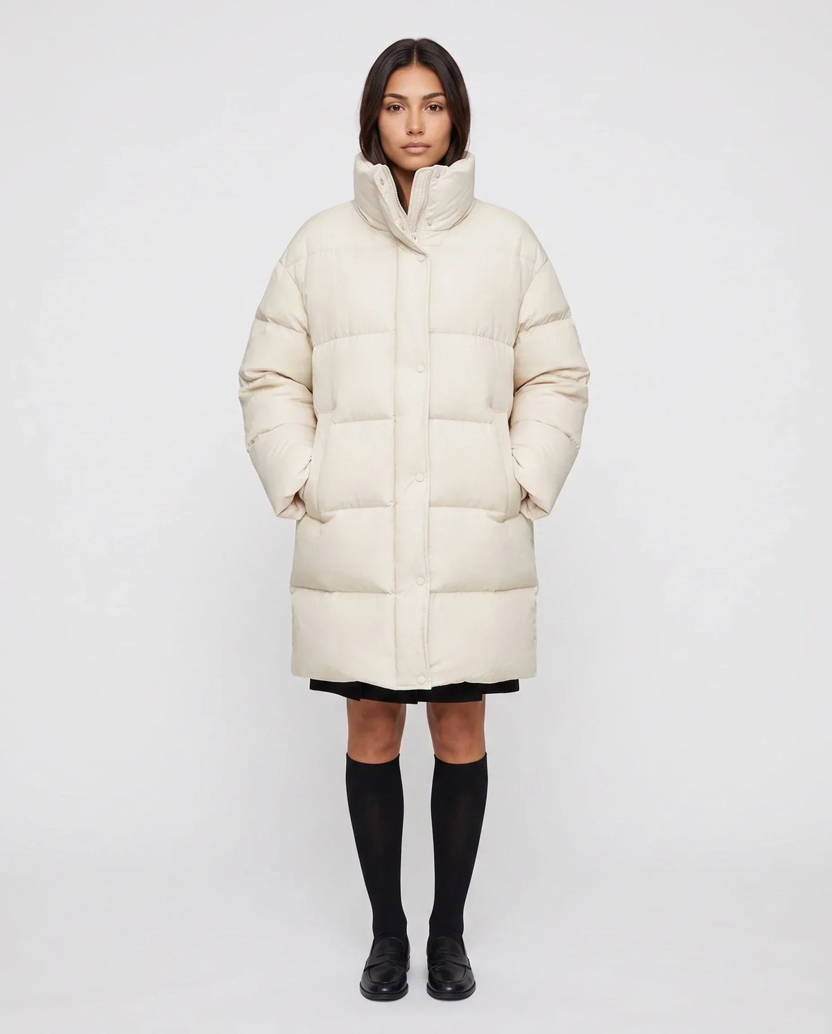 Long Cocoon Puffer Jacket with Funnel Collar