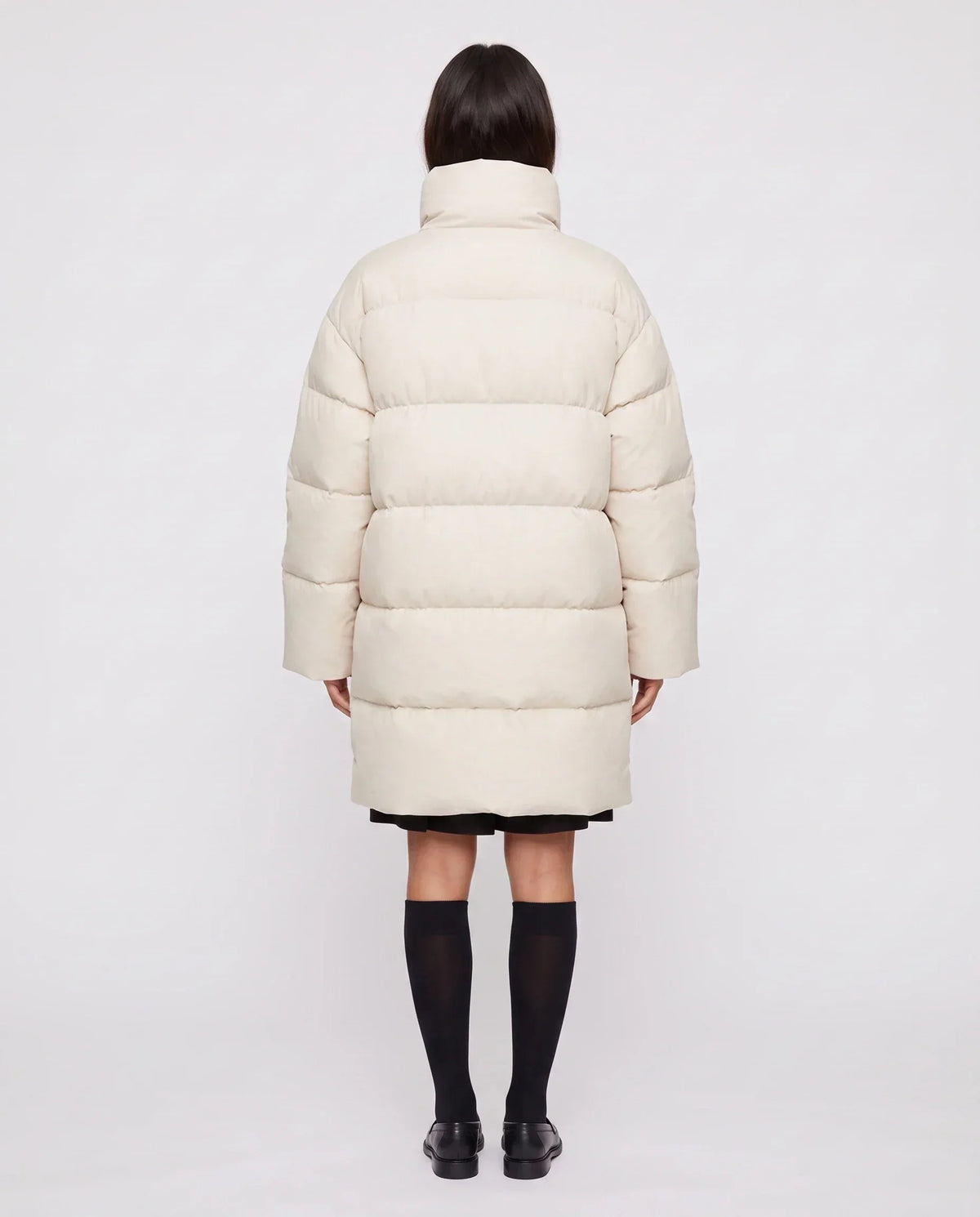 Long Cocoon Puffer Jacket with Funnel Collar