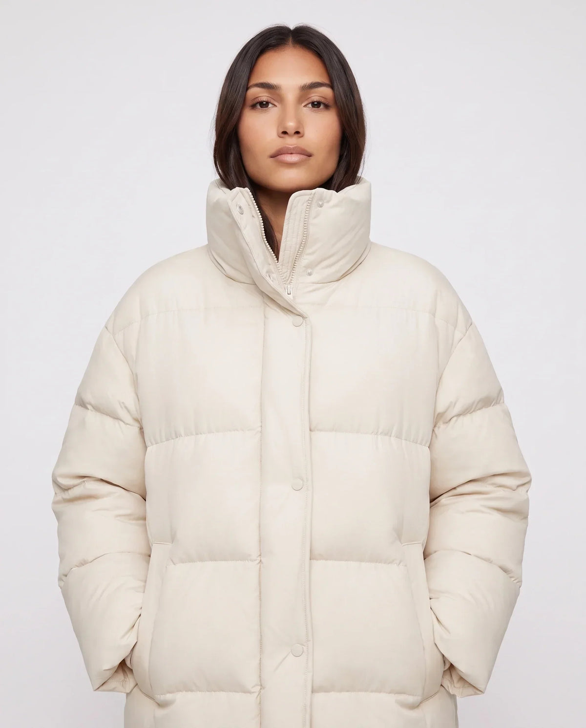 Long Cocoon Puffer Jacket with Funnel Collar