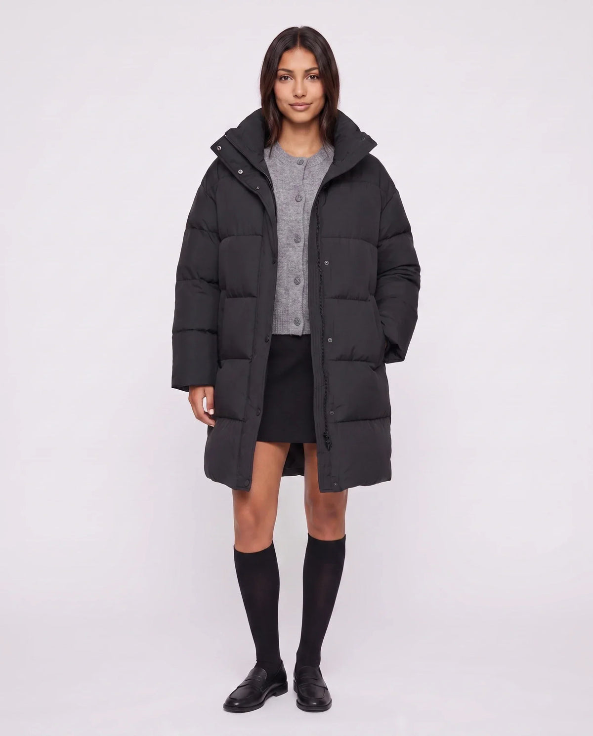 Long Cocoon Puffer Jacket with Funnel Collar