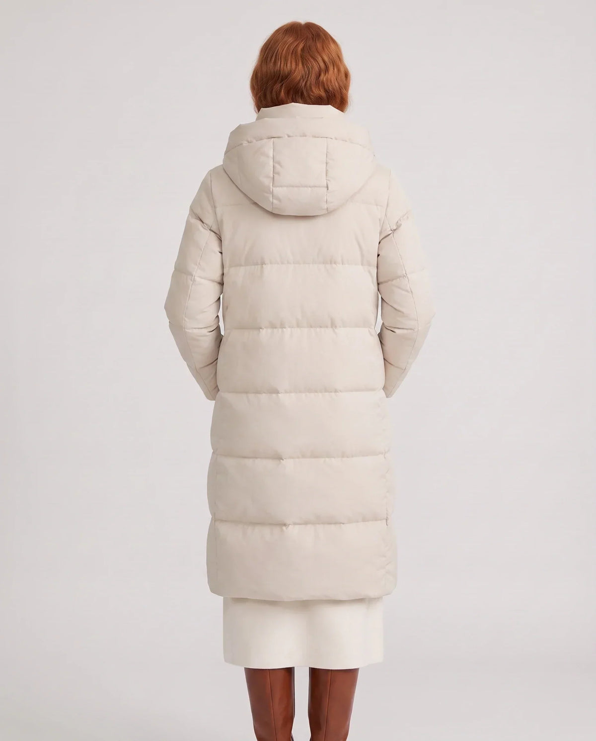 Long Water-Repellent Puffer Jacket with Hood Collar