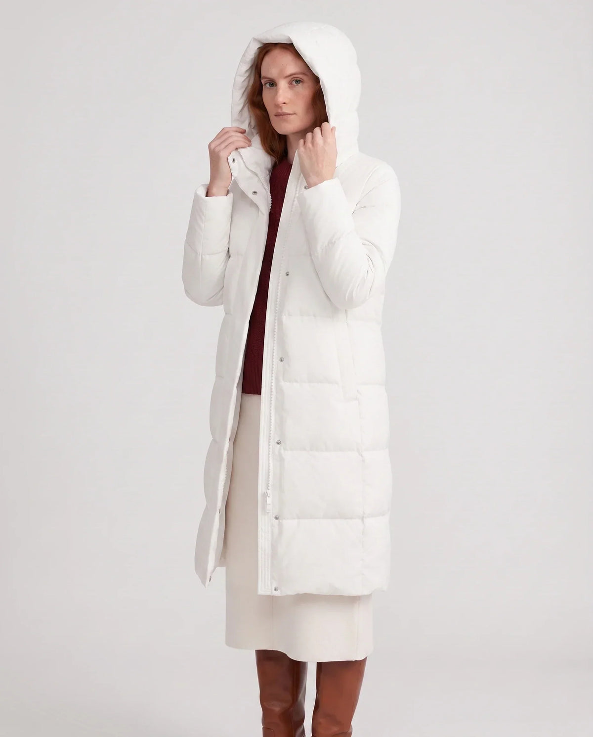 Long Water-Repellent Puffer Jacket with Hood Collar