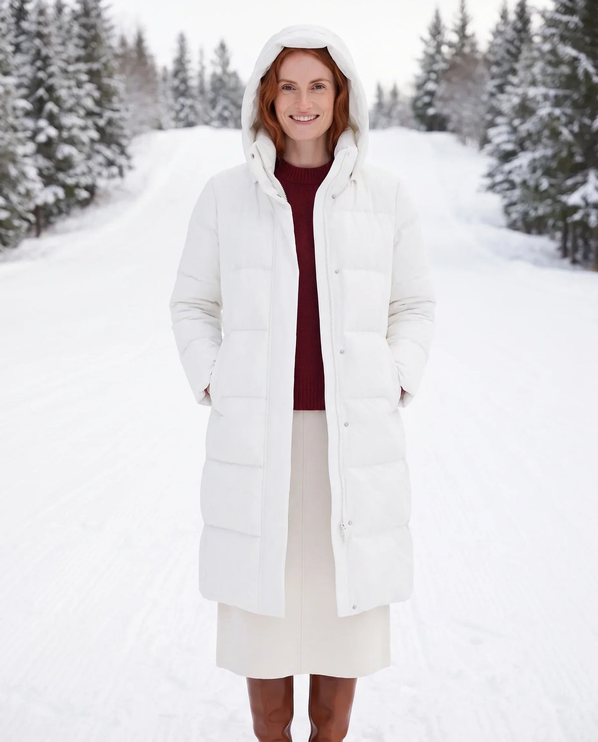 Long Water-Repellent Puffer Jacket with Hood Collar