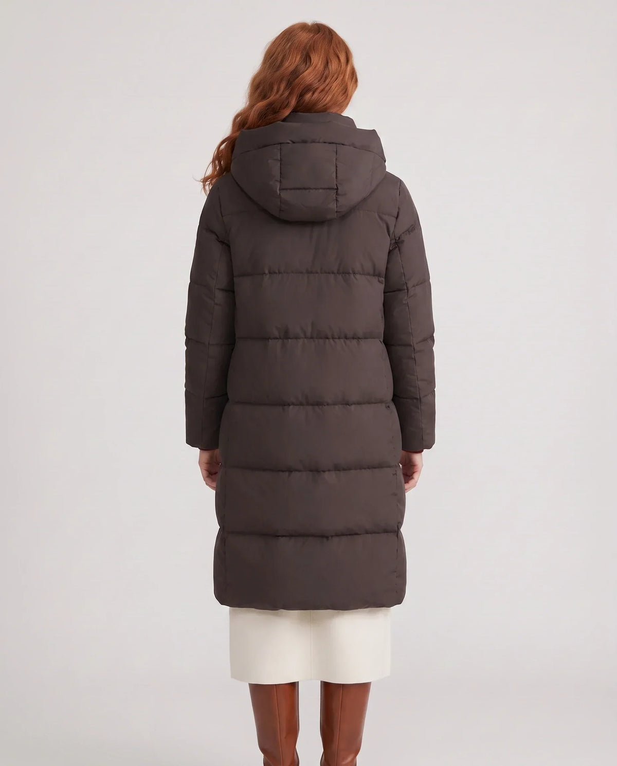 Long Water-Repellent Puffer Jacket with Hood Collar