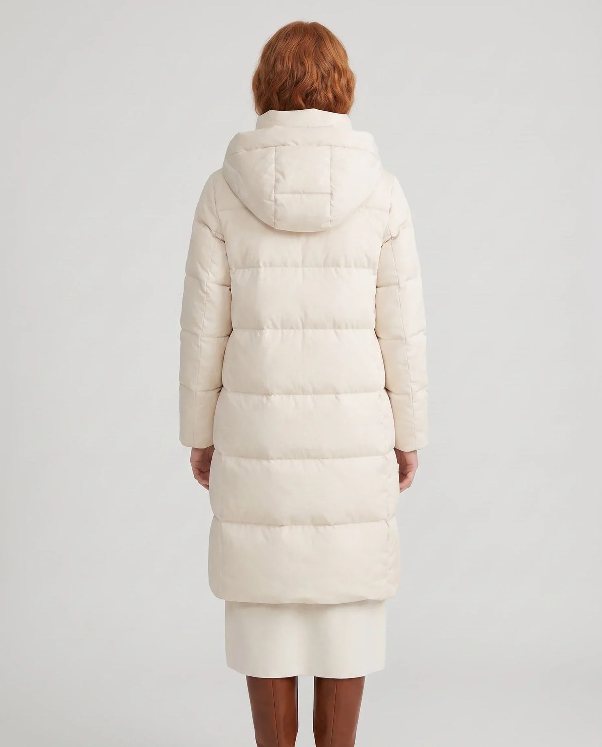 Long Water-Repellent Puffer Jacket with Hood Collar