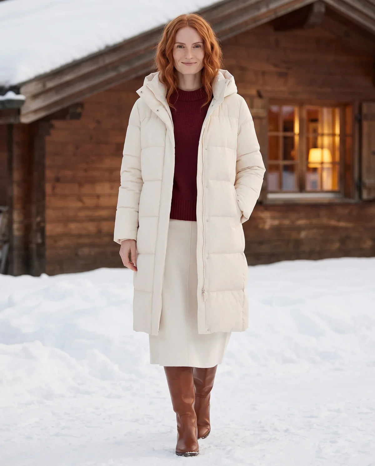 Long Water-Repellent Puffer Jacket with Hood Collar