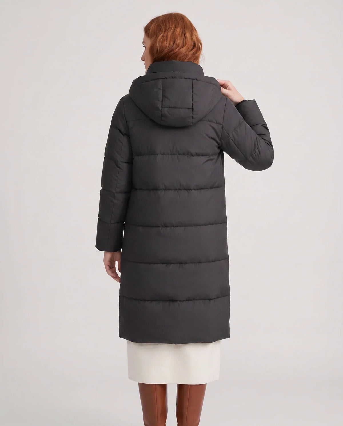 Long Water-Repellent Puffer Jacket with Hood Collar