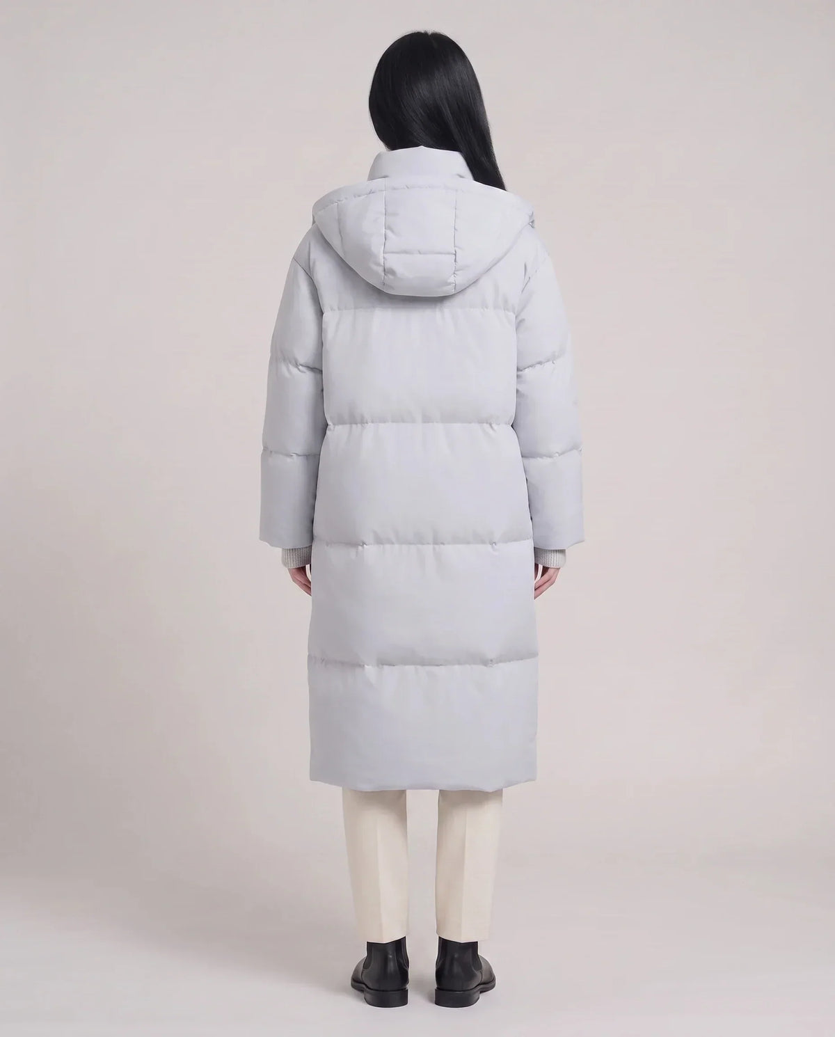 Long Puffer Jacket with Funnel Collar and Detachable Hood