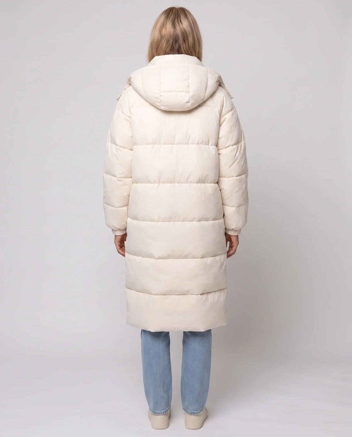 Long Water-Repellent Puffer Jacket with Patch Pockets